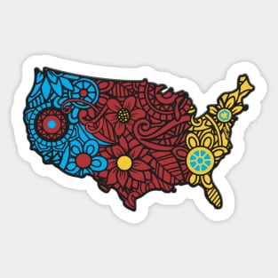 USA FLOWER MAP THREE COLORS Independence Day 4th of July Design Sticker